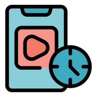 Smartphone showing play button and clock, watching on mobile phone for a limited time vector