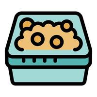 Hummus in plastic disposable container with chickpeas representing vegan food vector