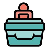 Office worker sitting on lunch box enjoying a break vector