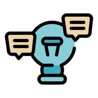 Light bulb communicating with speech bubbles sharing ideas vector