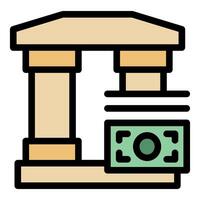 Bank building with columns and cash money representing financial institution vector
