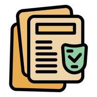 Approved documents with security shield and check mark icon vector