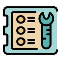 Clipboard with checklist and wrench icon representing technical support and maintenance vector