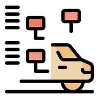 Autonomous car moving on road with markers showing its trajectory vector