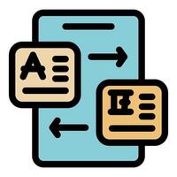Smartphone translating text from one language to another vector