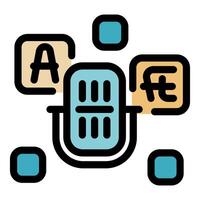 Microphone translating audio into different languages with currency symbols vector