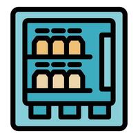 Mini fridge storing food and drinks, keeping contents cool and fresh vector