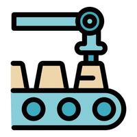 Robotic arm stamping product on conveyor belt in factory vector