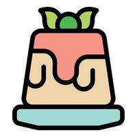 Delicious pudding with topping and decoration on a plate vector