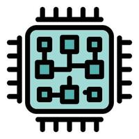 Electronic microchip processing data with connections and circuits vector