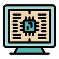 Computer showing microchip, motherboard, and circuit board on screen vector