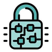 Closed padlock protecting electronic circuit representing data security vector