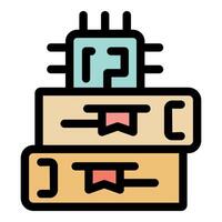 Microchip placed on books represents the integration of technology in modern education and learning vector