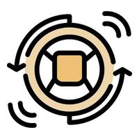 Rotating semiconductor chip surrounded by circular arrows and signal waves vector