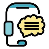 Smartphone with headset showing a chat bubble, online support service vector