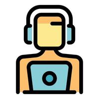 Operator working with laptop and headset icon vector