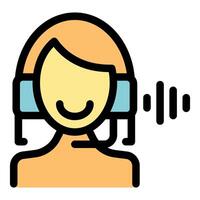 Smiling operator with headset listening and talking on a headset vector