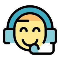 Smiling emoticon wearing headphones and listening to music vector