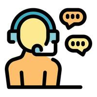 Call center operator talking with customers using headset and microphone vector