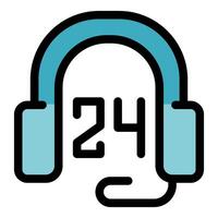 Headset showing 24 hour availability for customer support vector