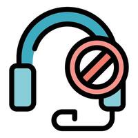 Headset showing sound muted with red prohibition symbol vector