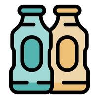 Two bottles containing refreshing beverages resting side by side vector