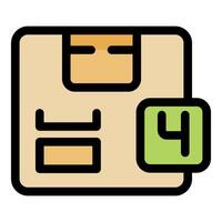 Cardboard box with shipping label and number four symbol representing fourth package vector