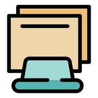 Printer printing multiple documents with ink cartridge icon vector