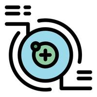 Medical innovation showing rotating atom and plus sign vector
