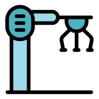 Robotic arm picking object with three claws in a factory setting vector