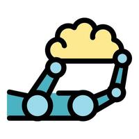 Robotic arm holding brain, artificial intelligence and cloud computing concept vector