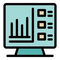 Computer monitor displaying growing bar graph and data analysis information vector
