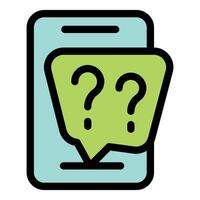 Smartphone showing question marks in speech bubble, online support and faq concept vector