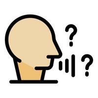 Human head asking questions and doubts with sound waves and question marks vector