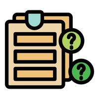 Question marks appearing over clipboard with list of empty fields vector