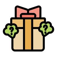 Mystery gift box wrapped with ribbon and question marks suggesting unknown contents vector