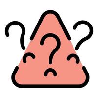 Question marks surrounding a pink triangle, frequently asked questions concept vector