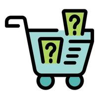 Shopping cart holding question marks symbolizing consumer uncertainty vector