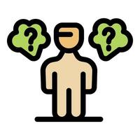 Person making a difficult decision, choosing between two options, question marks symbolizing doubt and uncertainty vector