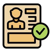 Candidate profile approved, green check mark on resume representing successful hiring vector