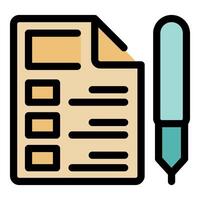 Pen completing checklist on document, ensuring task completion vector