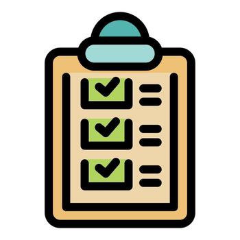 Clipboard showing completed checklist with checkmarks and lines vector