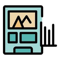 Photo camera printing photos with histogram displaying levels vector