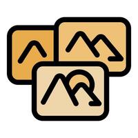 Stack of photo cards showing mountain landscapes vector