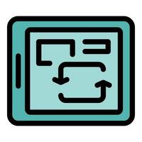 Tablet showing algorithm with download and upload arrows vector