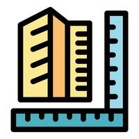 Architect measuring building height with ruler icon vector