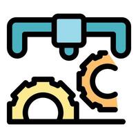 Robotic arm creating gears in automated manufacturing process vector