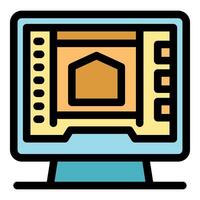 Architectural project showing a house on a computer screen vector