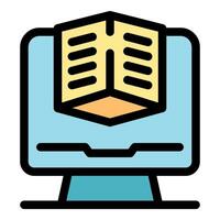 Computer showing open book for online education and e learning vector