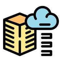Cloud computing sending data to server building, modern data center managing information flow vector